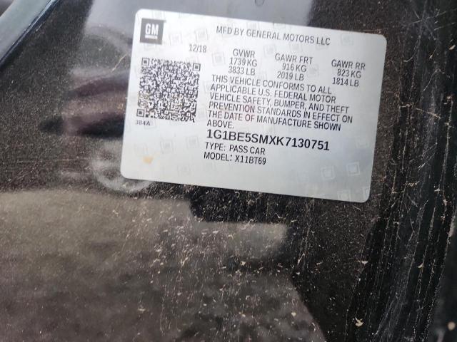 1G1BE5SMXK7130751 - 2019 CHEVROLET CRUZE LT 黑色 照片 12