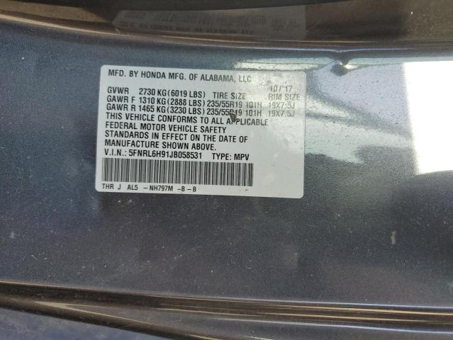 5FNRL6H91JB058531 - 2018 HONDA ODYSSEY ELITE Серый фото 13