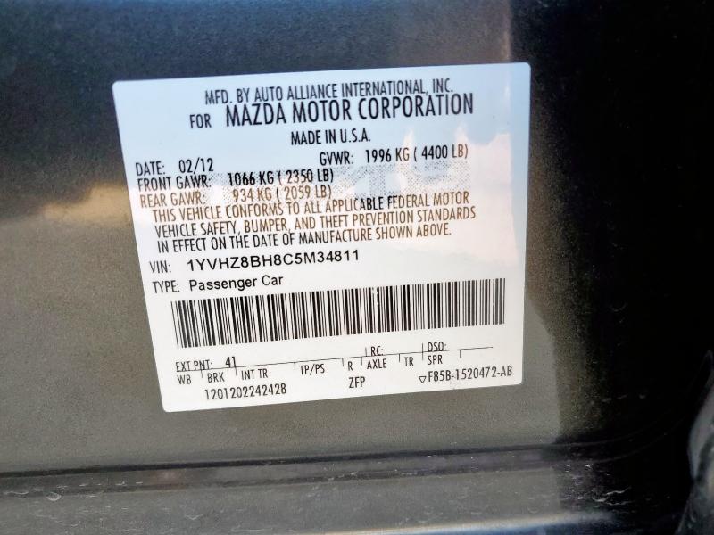 1YVHZ8BH8C5M34811 - 2012 MAZDA 6 I GRAY photo 12