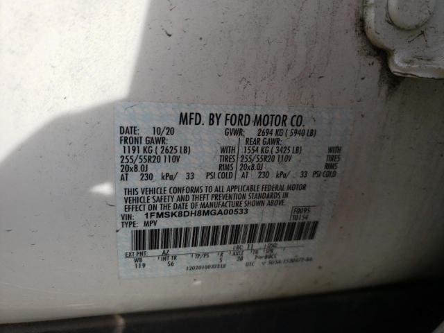 1FMSK8DH8MGA00533 - 2021 FORD EXPLORER XLT Weiß Foto 14