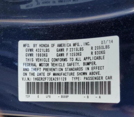 1HGCR2F73EA291129 - 2014 HONDA ACCORD EX BLUE photo 12