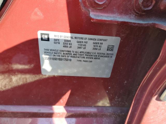 2G1115S31G9175310 - 2016 CHEVROLET IMPALA LT MAROON photo 12