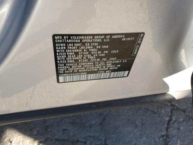 1V2NR2CAXJC513668 - 2018 VOLKSWAGEN ATLAS SEL PREMIUM Արծաթագույն լուսանկար 14
