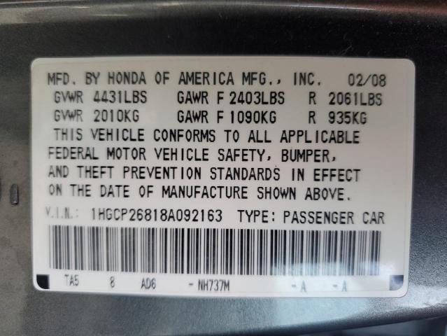 1HGCP26818A092163 - 2008 HONDA ACCORD EXL GRAY photo 13