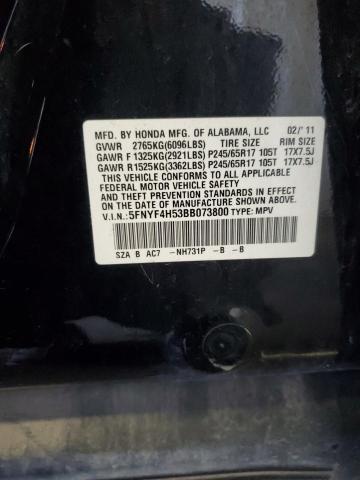 5FNYF4H53BB073800 - 2011 HONDA PILOT EXL Qara foto 13