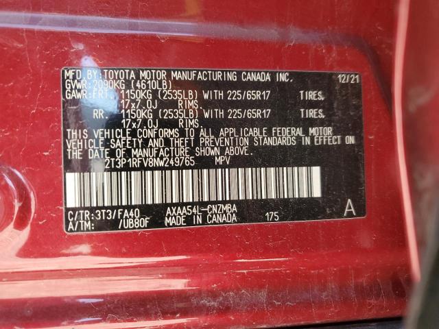 2T3P1RFV8NW249765 - 2022 TOYOTA RAV4 XLE 红色 照片 13