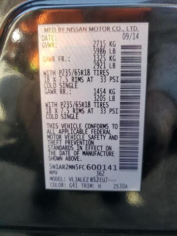 5N1AR2MN5FC600141 - 2015 NISSAN PATHFINDER S BLACK photo 13