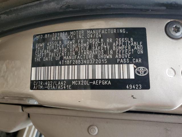 4T1BF28B34U372015 - 2004 TOYOTA AVALON XL GOLD photo 12