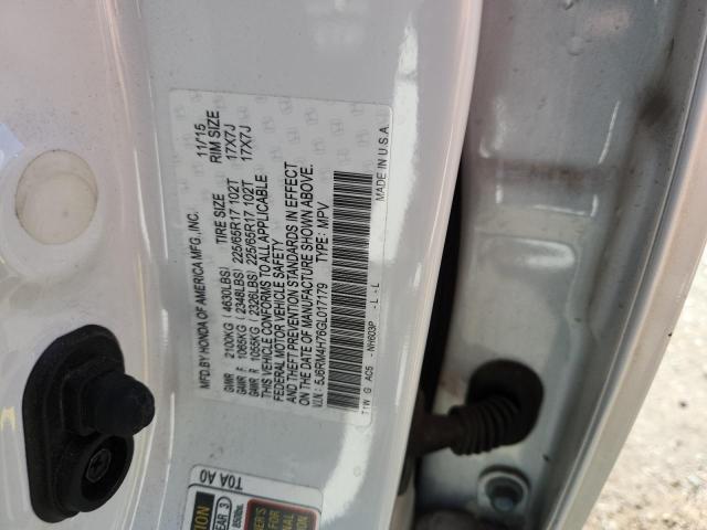 5J6RM4H76GL017179 - 2016 HONDA CR-V EXL WHITE photo 13