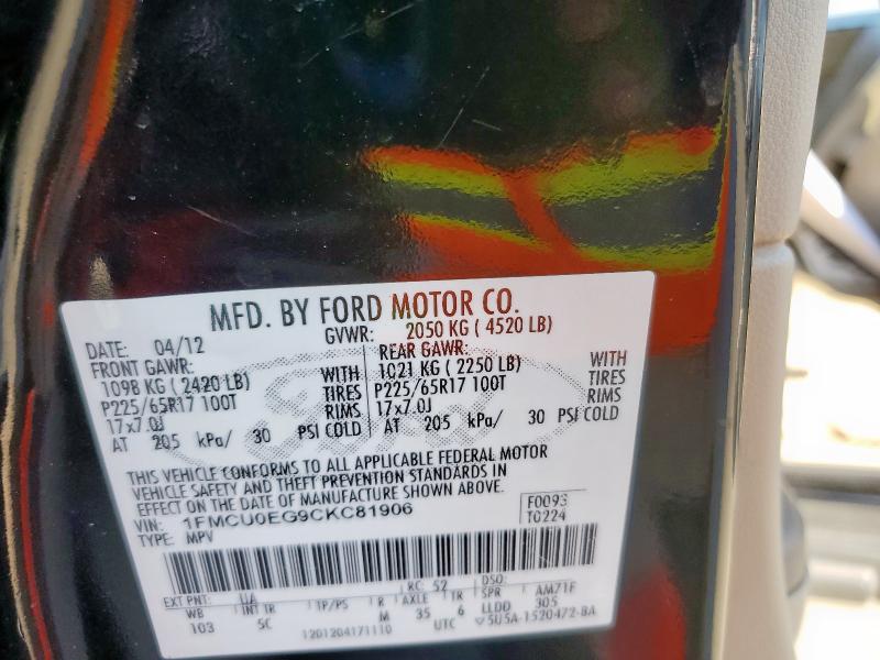 1FMCU0EG9CKC81906 - 2012 FORD ESCAPE LIMITED შავი ფოტო 13