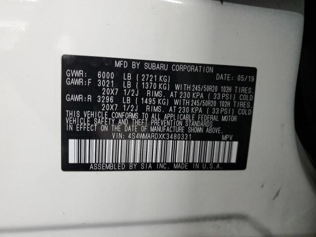 4S4WMARDXK3480331 - 2019 SUBARU ASCENT TOURING თეთრი ფოტო 14