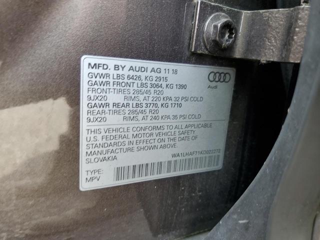 WA1LHAF71KD022272 - 2019 AUDI Q7 PREMIUM PLUS Մոխրագույն լուսանկար 13