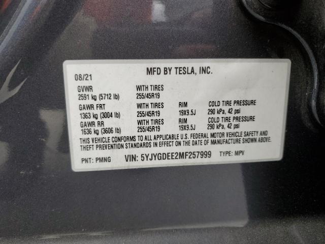 5YJYGDEE2MF257999 - 2021 TESLA MODEL Y 银色 照片 13