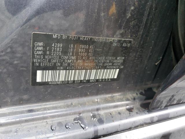 4S3GTAK67H3722881 - 2017 SUBARU IMPREZA SPORT GRAY photo 12