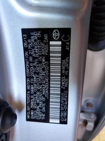 JTDKN3DU4D1693213 - 2013 TOYOTA PRIUS SILVER photo 14