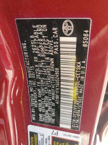 4T1BF1FK1GU524908 - 2016 TOYOTA CAMRY LE 红色 照片 12