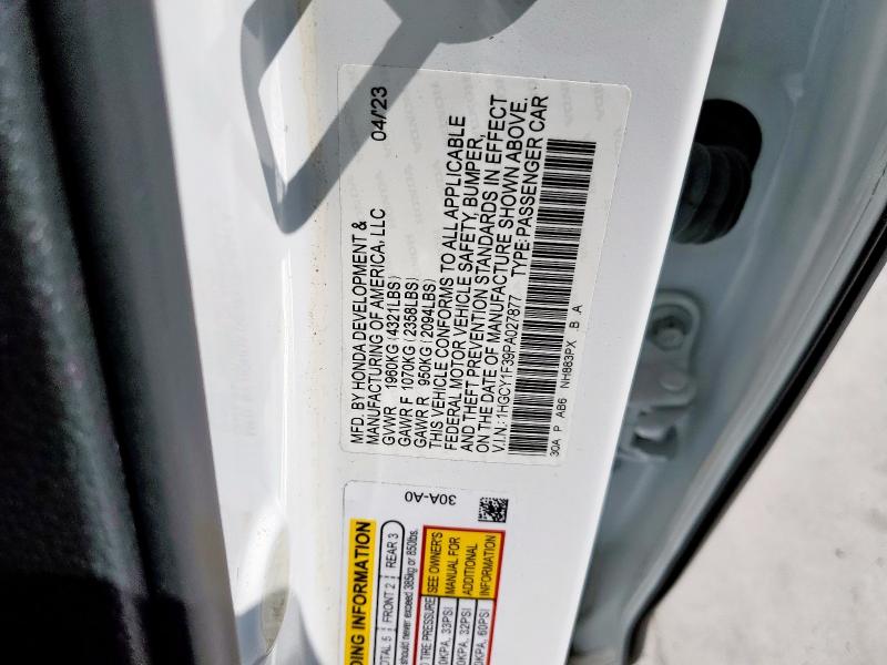 1HGCY1F39PA027877 - 2023 HONDA ACCORD EX WHITE photo 12