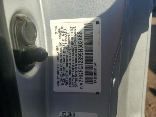 2HGFG12899H502868 - 2009 HONDA CIVIC EX SILVER photo 12