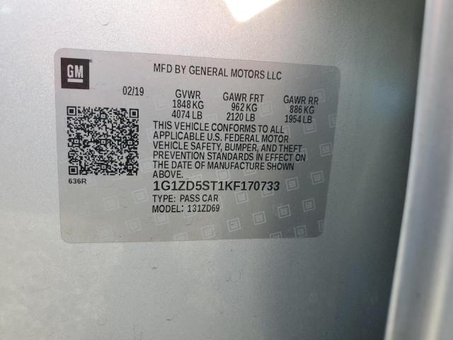 1G1ZD5ST1KF170733 - 2019 CHEVROLET MALIBU LT Gümüş foto 12