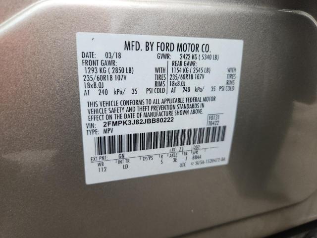 2FMPK3J82JBB80222 - 2018 FORD EDGE SEL Creme Foto 12