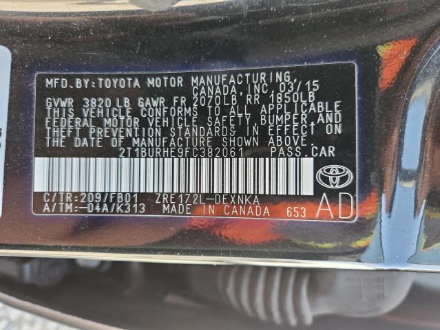 2T1BURHE9FC382061 - 2015 TOYOTA COROLLA L BLACK photo 13