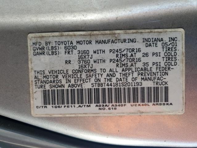 5TBBT44181S201193 - 2001 TOYOTA TUNDRA ACCESS CAB 银色 照片 12