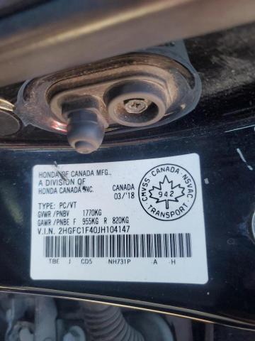 2HGFC1F40JH104147 - 2018 HONDA CIVIC EX BLACK photo 13