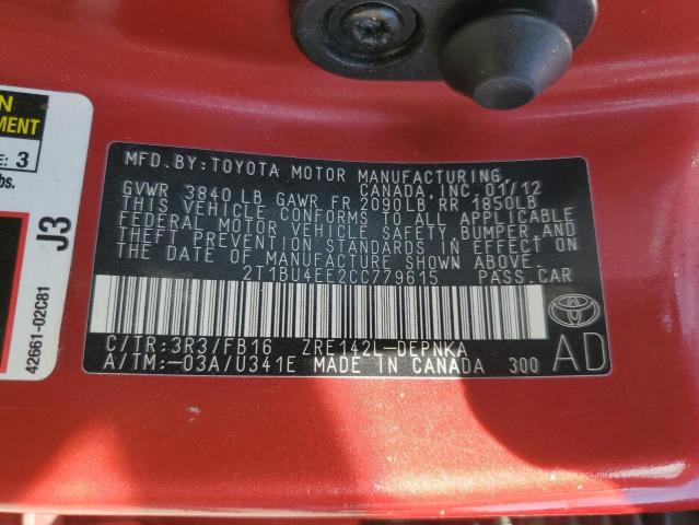 2T1BU4EE2CC779615 - 2012 TOYOTA COROLLA BASE Qırmızı foto 12