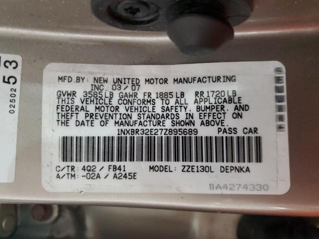 1NXBR32E27Z895689 - 2007 TOYOTA COROLLA CE TAN photo 12