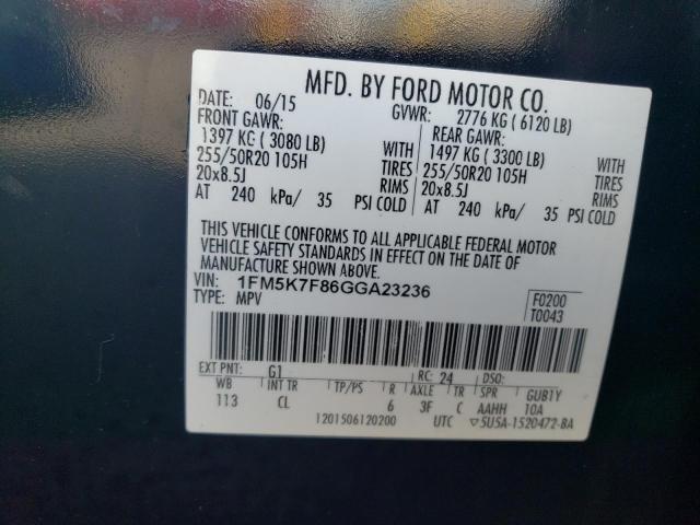 1FM5K7F86GGA23236 - 2016 FORD EXPLORER LIMITED 黑色 照片 13