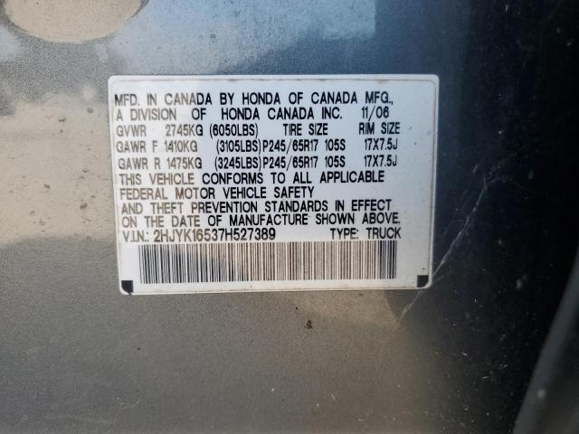 2HJYK16537H527389 - 2007 HONDA RIDGELINE RTL GRAY photo 12