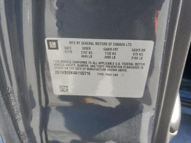 2G1WB5EK4A1182716 - 2010 CHEVROLET IMPALA LT GRAY photo 12