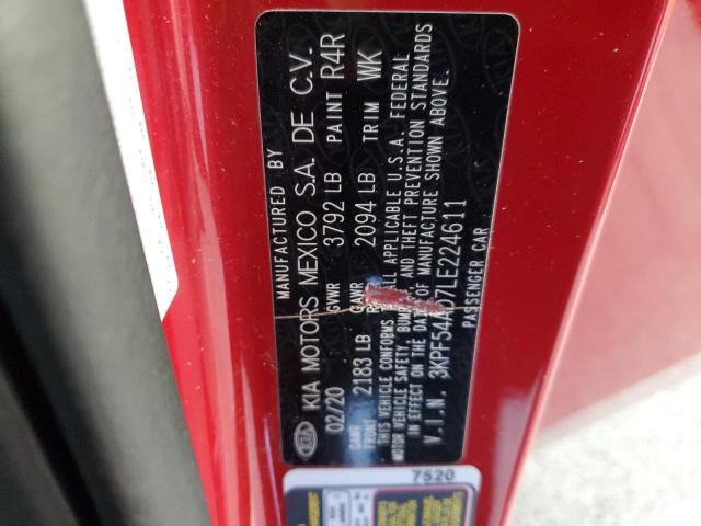 3KPF54AD7LE224611 - 2020 KIA FORTE EX أحمر صورة 12