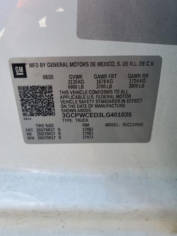3GCPWCED3LG401035 - 2020 CHEVROLET SILVERADO C1500 LT თეთრი ფოტო 12