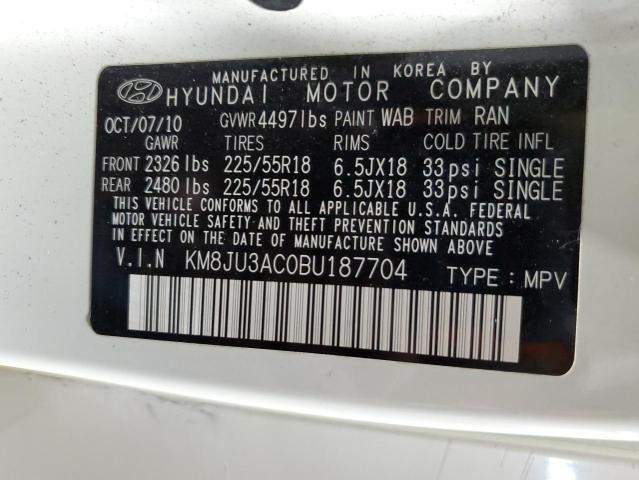 KM8JU3AC0BU187704 - 2011 HYUNDAI TUCSON GLS WHITE photo 13