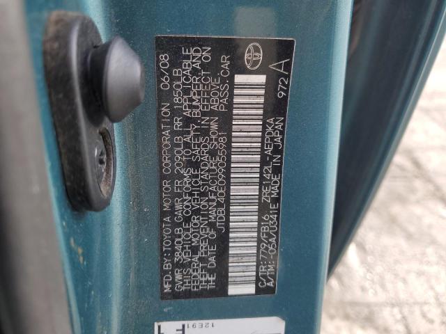 JTDBL40E099055981 - 2009 TOYOTA COROLLA BASE TEAL photo 12