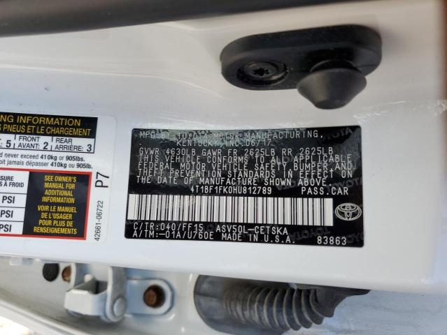 4T1BF1FK0HU812789 - 2017 TOYOTA CAMRY LE WHITE photo 12