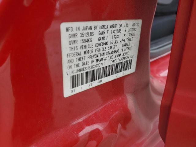 JHMGE8H53CC030741 - 2012 HONDA FIT SPORT 红色 照片 12