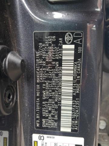 2T1KE40E29C018936 - 2009 TOYOTA COROLLA MA S GRAY photo 12