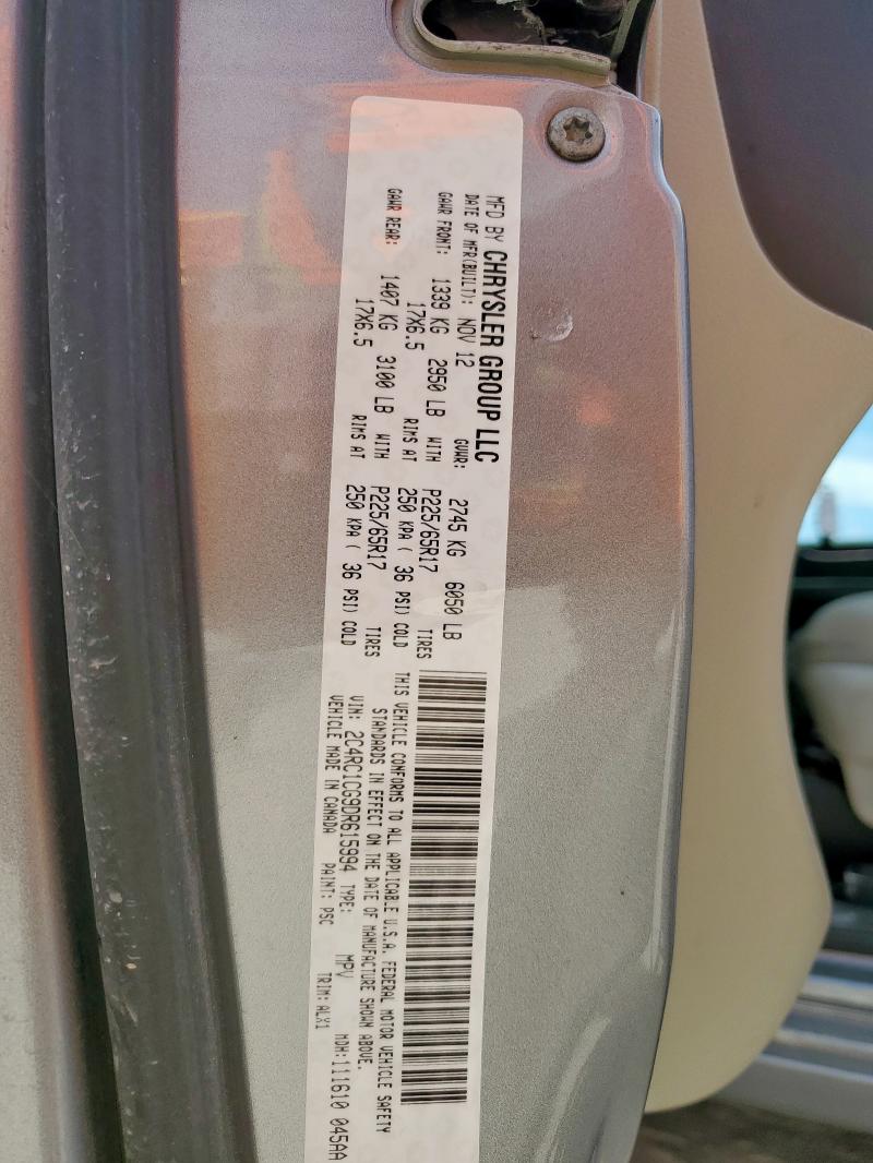 2C4RC1CG9DR615994 - 2013 CHRYSLER TOWN & COU TOURING L SILVER photo 13