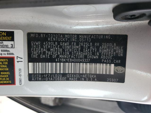 4T1BK1EB4DU049327 - 2013 TOYOTA AVALON BASE Gümüş fotoğraf 12