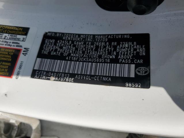 4T1BF3EK5AU569516 - 2010 TOYOTA CAMRY BASE WHITE photo 12