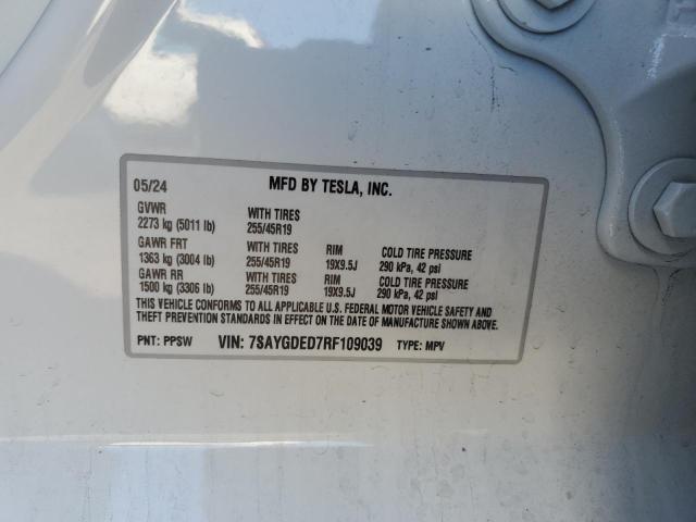 7SAYGDED7RF109039 - 2024 TESLA MODEL Y WHITE photo 12