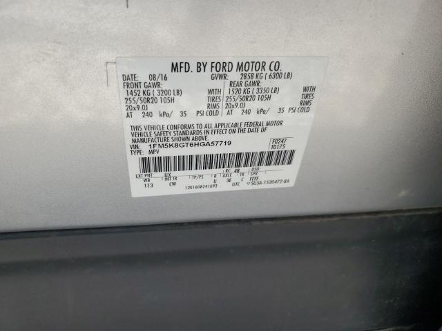 1FM5K8GT6HGA57719 - 2017 FORD EXPLORER SPORT Արծաթագույն լուսանկար 13