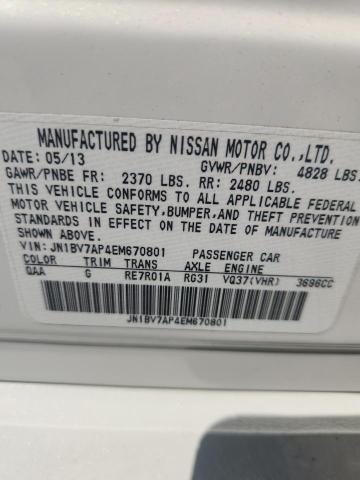 JN1BV7AP4EM670801 - 2014 INFINITI Q50 BASE WHITE photo 12