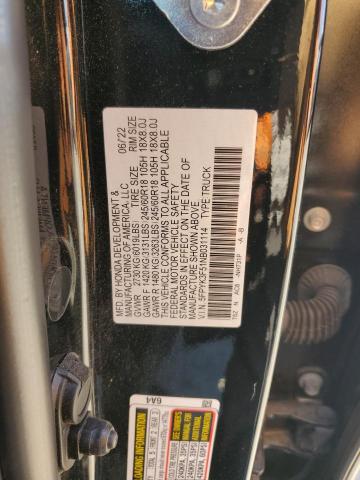 5FPYK3F51NB031114 - 2022 HONDA RIDGELINE RTL შავი ფოტო 13
