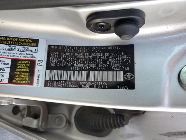 4T1BK1FK7CU018411 - 2012 TOYOTA CAMRY SE ვერცხლისფერი ფოტო 12