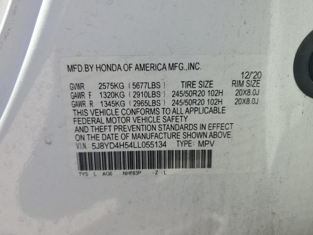 5J8YD4H54LL055134 - 2020 ACURA MDX TECHNOLOGY Սպիտակ լուսանկար 13