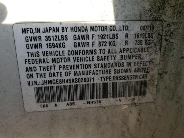 JHMGE8H45AS026071 - 2010 HONDA FIT SPORT 白色 照片 13