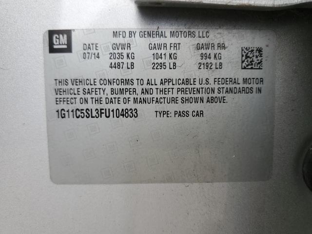 1G11C5SL3FU104833 - 2015 CHEVROLET MALIBU 1LT SILVER photo 12